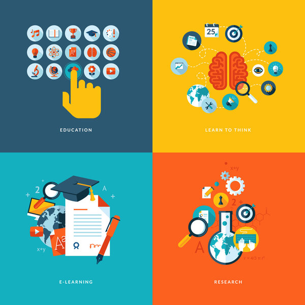 Set of flat design concept icons for online education