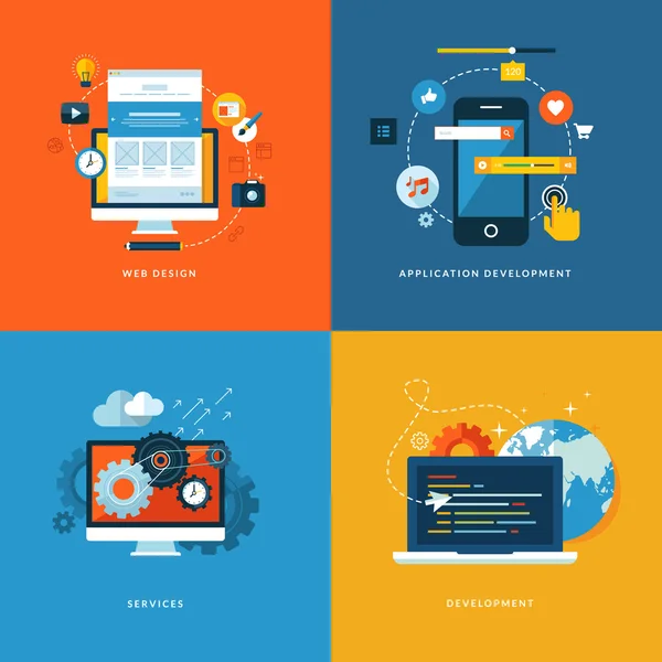 Set van platte design concept pictogrammen voor web en mobiele telefoon diensten en apps — Stockvector