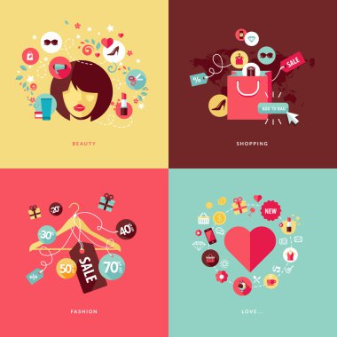 Set of flat design concept icons for beauty and shopping clipart