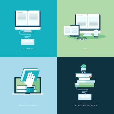 Set of flat design concept icons for online book clipart