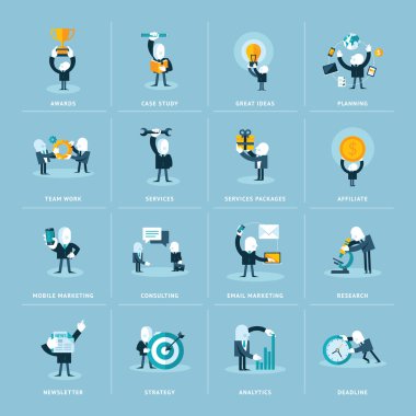 Set of flat design icons for business and marketing