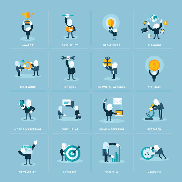 Набор иконок плоского дизайна для бизнеса и маркетинга
