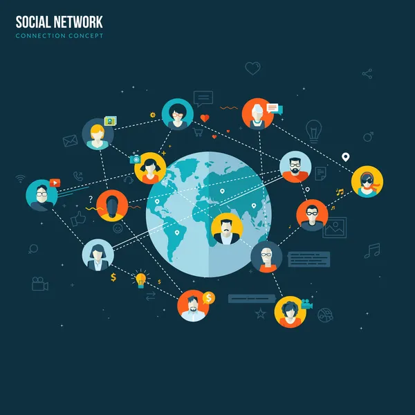 Concetto di design piatto per social network — Vettoriale Stock