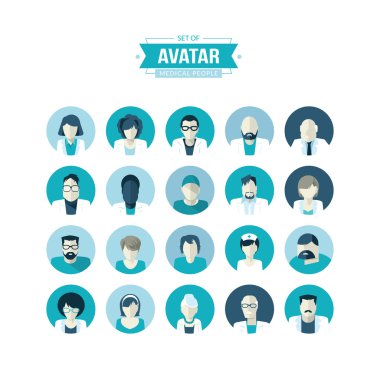 Tıp için düz tasarım avatar simge kümesi