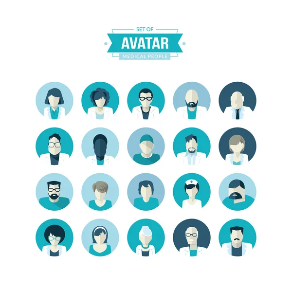 Ensemble d'icônes avatar design plat pour la médecine — Image vectorielle