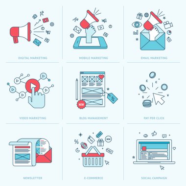 Set of flat line icons for marketing clipart