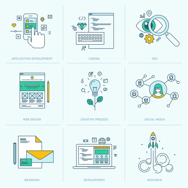 Set von Flachzeilen-Symbolen für die Webentwicklung — Stockvektor