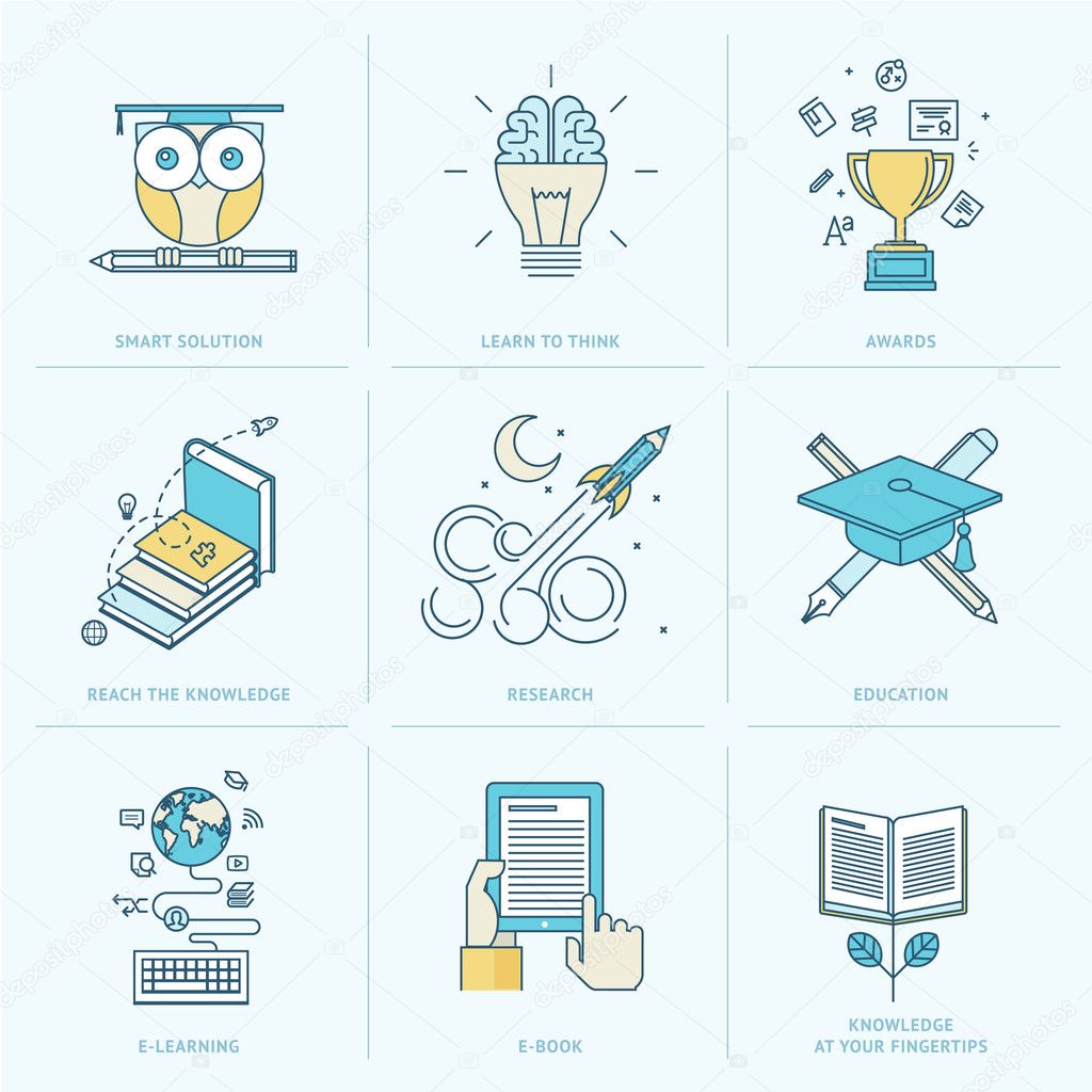 Set of flat line icons for education