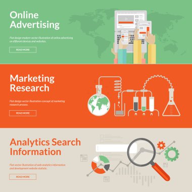 düz tasarım kavramları için online reklam, pazarlama araştırma ve analitik arama bilgisi kümesi