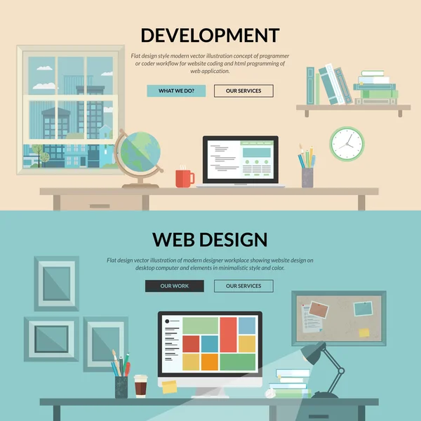 Set of flat design concept for web development — Stock Vector