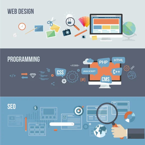 Conjunto de conceptos de diseño plano para el desarrollo web — Archivo Imágenes Vectoriales