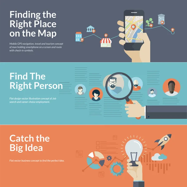 Flat Design-Konzepte für mobile GPS-Navigation, Karriere und Business — Stockvektor