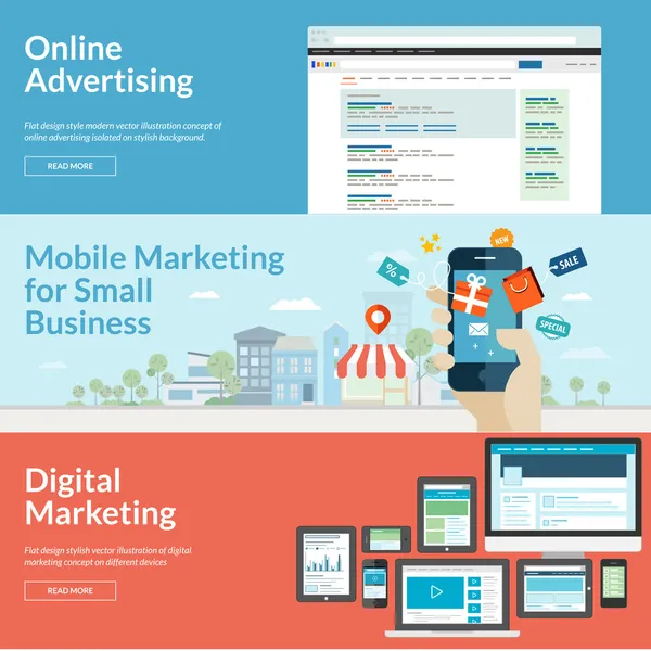 Set of flat design concepts for marketing Royalty Free Stock Illustrations