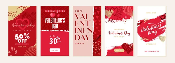 Set Valentines Day Social Media Banners Vector Illustrations Social Media — Stock Vector