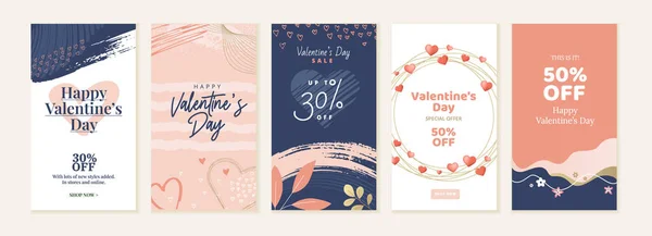 Set Valentines Day Social Media Banners Vector Illustrations Social Media — стоковий вектор