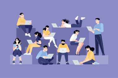 Halk konsepti. Sosyal ağın vektör illüstrasyonu, çevrimiçi iletişim, topluluk, internet grubu, grafik ve web tasarımı için canlı sohbet, iş sunumu ve pazarlama materyali.