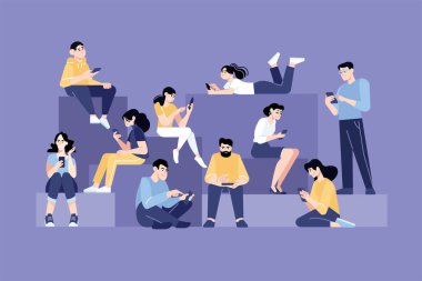 Halk konsepti. Sosyal medya, akıllı telefon uygulamaları ve hizmetleri, iletişim, grafik ve web tasarımı, iş sunumu ve pazarlama materyali.