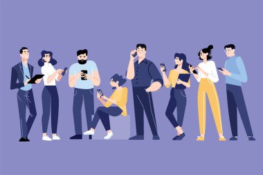 Halk konsepti. Mobil iletişim ve hizmetlerin vektör illüstrasyonu, grafik ve web tasarımı için kablosuz ağ, iş sunumu ve pazarlama materyali.