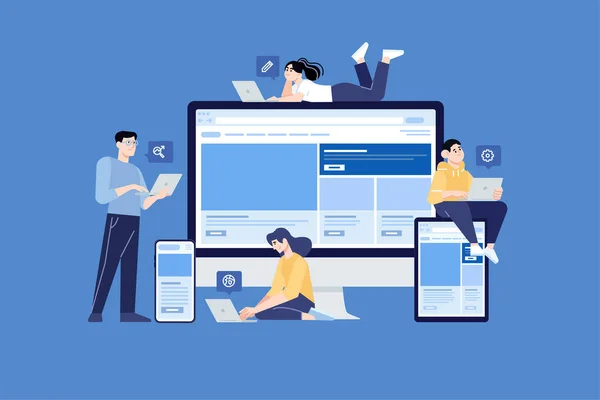 Människor Koncept Vektorillustration Webbdesign Och Webbutveckling Responsiv Design Seo För — Stock vektor