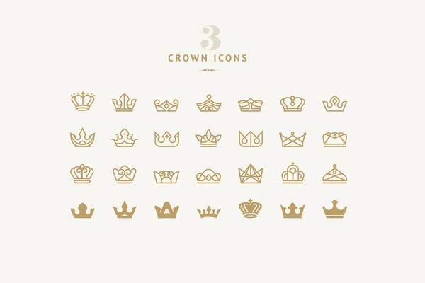 Set Crown Icons Vector Illustrations Graphic Design Website App Design — Vetor de Stock