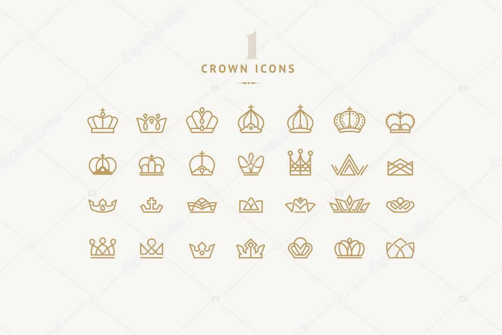 Set of crown icons. Vector illustrations for graphic design, website and app design and development, marketing and social media.