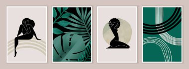 Moda çağdaş sanat posterleri seti. Soyut el çizimi duvar sanat vektörü. Sanat eserleri, ev ve ofis dekorasyonu, iç tasarım, web ve sosyal medya afişleri için modern minimalist kavramlar.