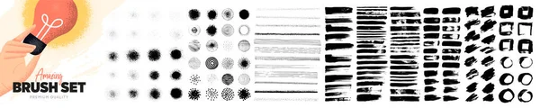 Set Van Handgetekende Borstelelementen Texturen Patronen Grafische Elementen Vector Illustratie — Stockvector