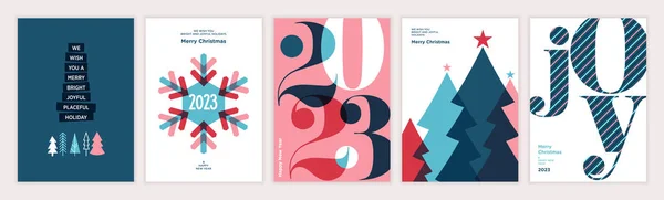 Conjunto Tarjetas Felicitación Navidad Año Nuevo 2023 Conceptos Ilustración Vectorial — Archivo Imágenes Vectoriales