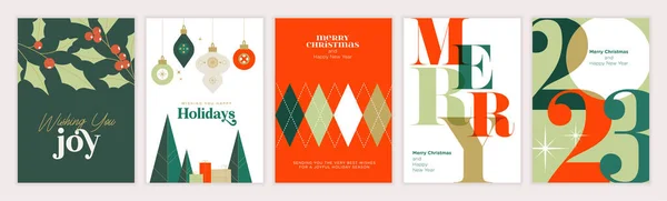 2023 Mutlu Noeller Mutlu Yıllar Tebrik Kartları Şablonları Poster Pankart — Stok Vektör