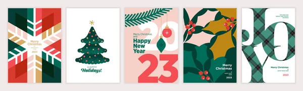 Set Von Weihnachts Und Neujahrskarten 2023 Vektor Illustrationskonzepte Für Grafik — Stockvektor