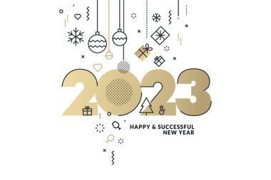 Mutlu yıllar 2023 tebrik kartı. Geçmiş için vektör illüstrasyonu, tebrik kartı, parti davetiyesi, web sitesi afişi, sosyal medya afişi, pazarlama materyali.