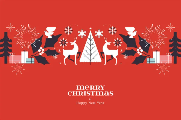 Καλά Χριστούγεννα Και Καλή Χρονιά Πρότυπο Ευχετήρια Κάρτα Εικονογράφηση Διάνυσμα — Διανυσματικό Αρχείο