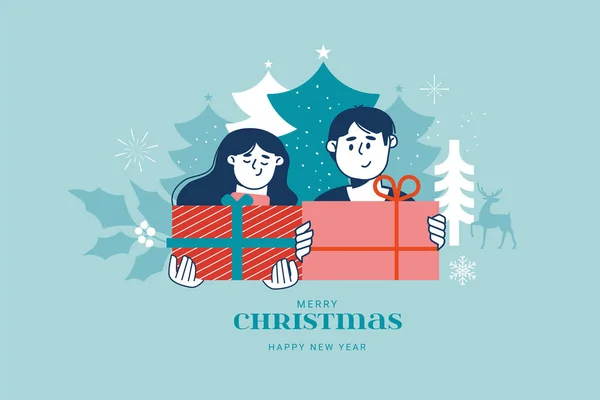Veselé Vánoce Šťastný Nový Rok Vektorová Ilustrace Pozadí Blahopřání Pozvánka — Stockový vektor
