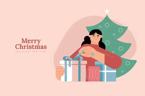 Feliz Natal Feliz Ano Novo Modelo Cartão Saudação Ilustração Vetorial — Vetor de Stock