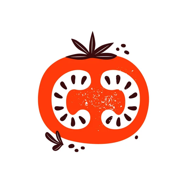 Red tomato on a white background. Healthy vegetable. Dietary, vegetarian, natural food. Proper nutrition. Hand drawn vector flat illustration. Vector De Stock