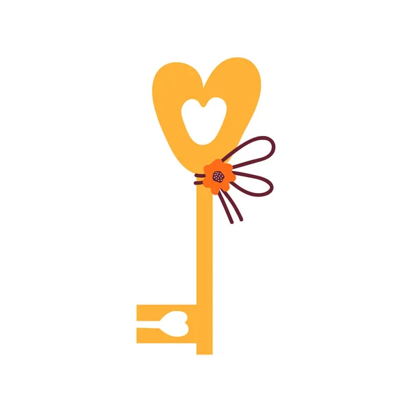 Χρυσό κλειδί σε σχήμα καρδιάς από κλειστή κλειδαριά ή πόρτα. Σύμβολο λουκέτο αγάπης για 14 Φεβρουαρίου, ημέρα του Αγίου Βαλεντίνου, γάμος. Χειροποίητη διανυσματική απεικόνιση σε σκανδιναβικό στυλ — Διανυσματικό Αρχείο