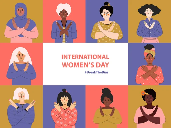Rompe Sesgo Día Internacional Mujer Marzo Iwd Grupo Personas Con Gráficos Vectoriales