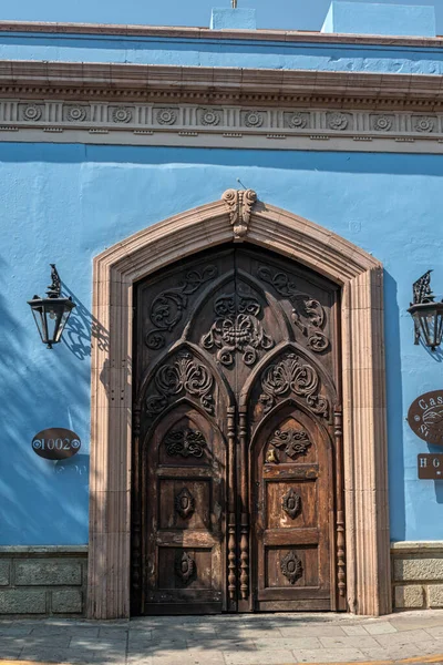 Oaxaca Oaxaca Mexico May 2022 Wooden Antique Door Blue Building — Foto de Stock
