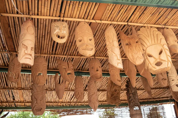 San Martin Tilcajete Oaxaca Mexico May 2022 Wooden Masks Hanging — Foto de Stock
