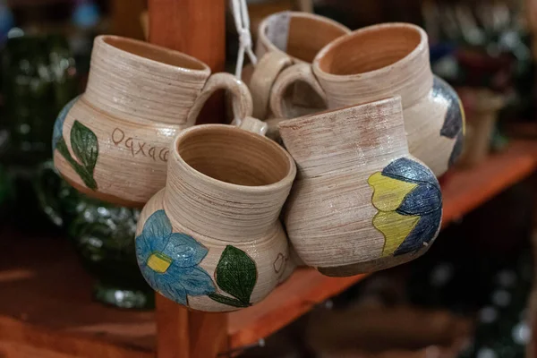 Pots Traditionnels Argile Utilisés Pour Boire Café Chocolat Atole Oaxaca — Photo