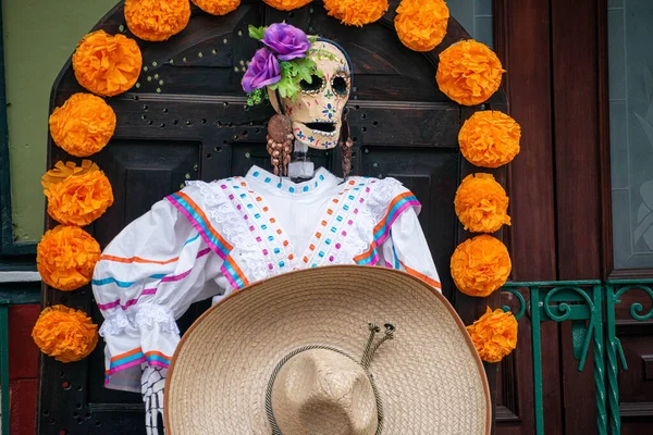 Xico Veracruz Mexico Październik 2021 Szkielet Ubrany Tradycyjne Ubrania Ozdoba — Zdjęcie stockowe