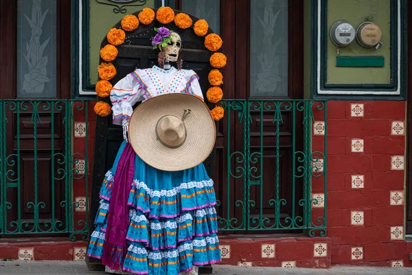 Xico Veracruz Mexico Październik 2021 Szkielet Ubrany Tradycyjne Ubrania Ozdoba — Zdjęcie stockowe