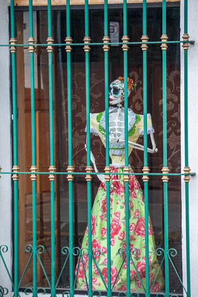Xico Veracruz Mexico Październik 2021 Szkielet Ubrany Kwiecistą Sukienkę Przy — Zdjęcie stockowe