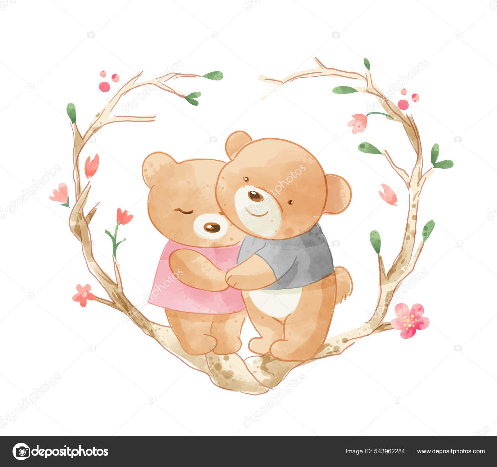 Desenhos animados do urso panda fofinho abraçando o animal kawaii com um  coração pequeno