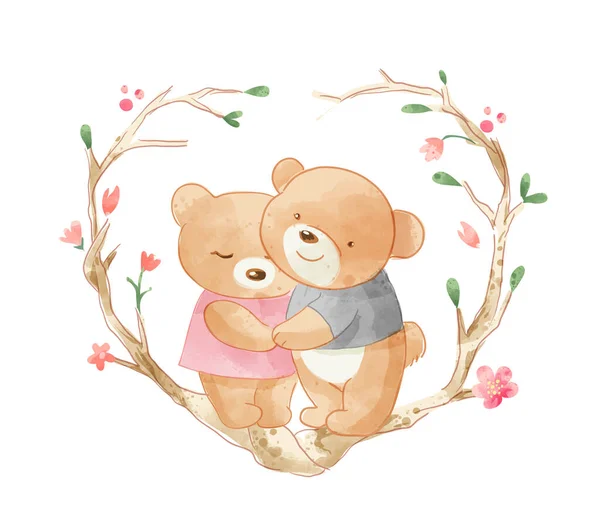 Cute Kartun Beruang Kekasih Memeluk Satu Sama Lain Dalam Bentuk - Stok Vektor