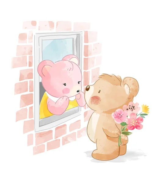 Little Lovely Bear Couple Illustration Векторная Графика