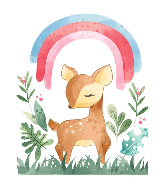 Little Deer Colorful Rainbow Cartoon Illustration Лицензионные Стоковые Векторы