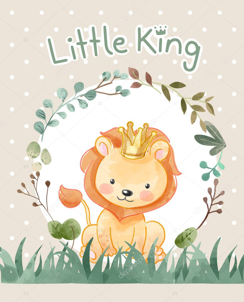little king slogan greeting card with little lion illustration