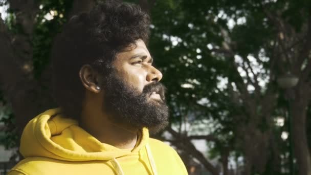 Yeşil Halk Parkında Dinlenen Yeşil Arka Planı Olan Hintli Erkek — Stok video