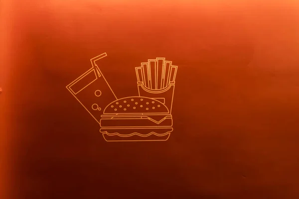 Дизайн Пищевой Стены Гамбургер Картофель Фри Напитки Стене — стоковое фото